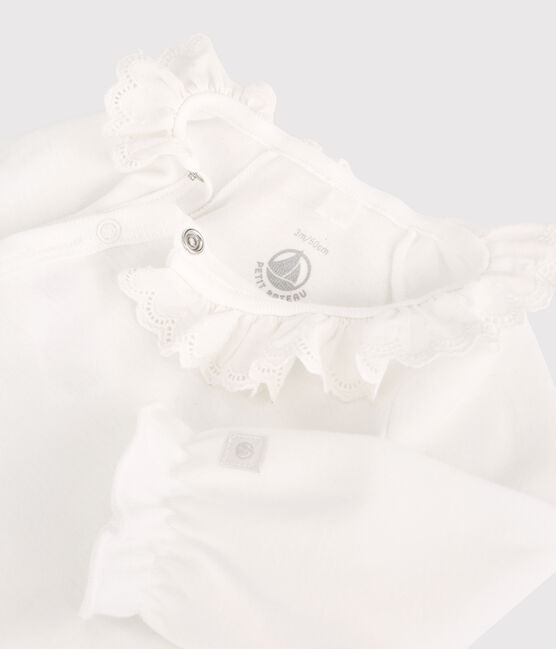 Body con colletto bebè femmina in cotone biologico bianco MARSHMALLOW