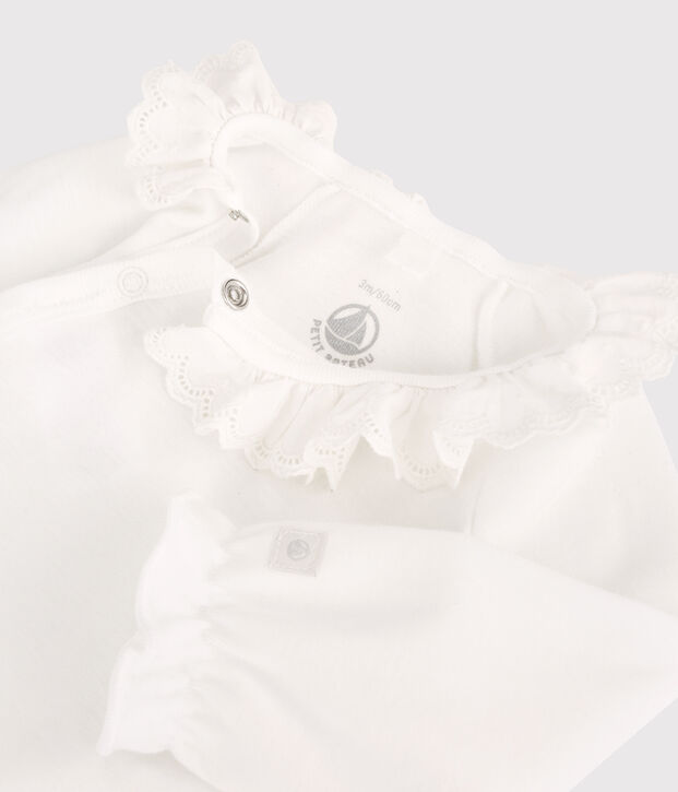 Body con colletto beb&egrave; femmina in cotone biologico bianco