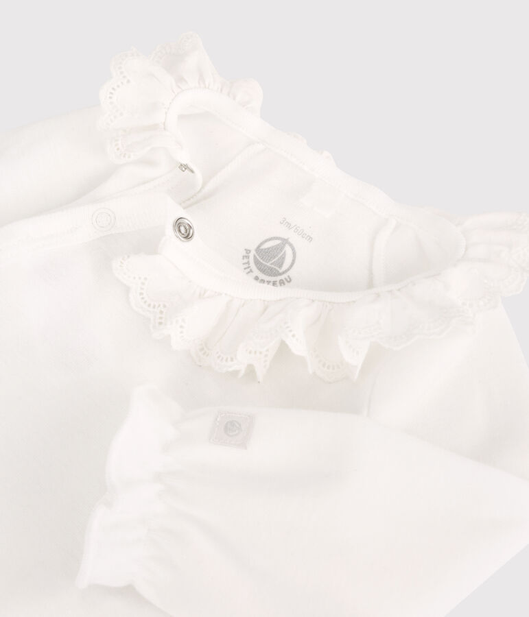 Body con colletto beb&egrave; femmina in cotone biologico bianco MARSHMALLOW