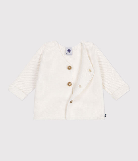 Cardigan in maglia di cotone a punto legaccio neonato bianco MARSHMALLOW