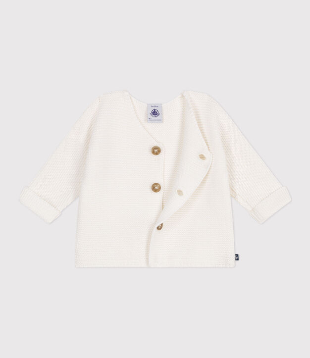 Cardigan unisex per neonati in cotone tinta unita bianco