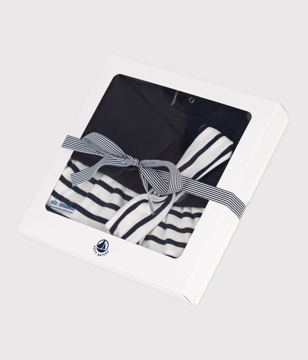 Set composto da abito a maniche lunghe in tubique e cotone e fascia in tessuto a costine abbinata neonato multicolore