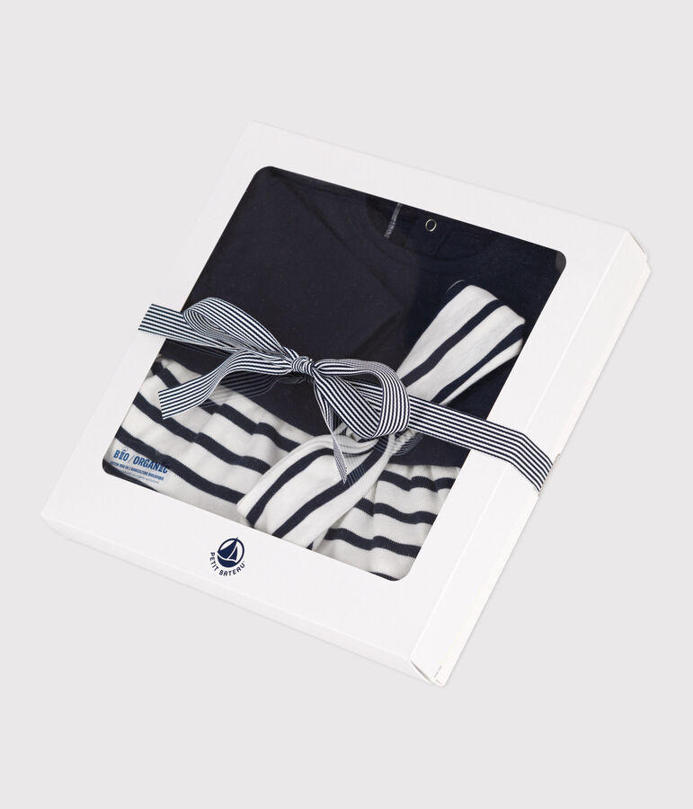 Set composto da abito a maniche lunghe in tubique e cotone e fascia in tessuto a costine abbinata neonato multicolore