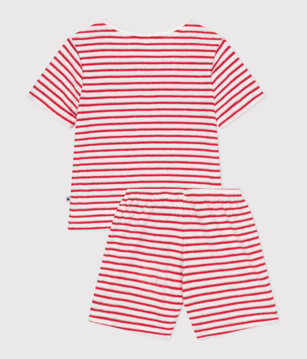 Pigiama corto in spugna di cotone a righe per bambini rosso/rosso