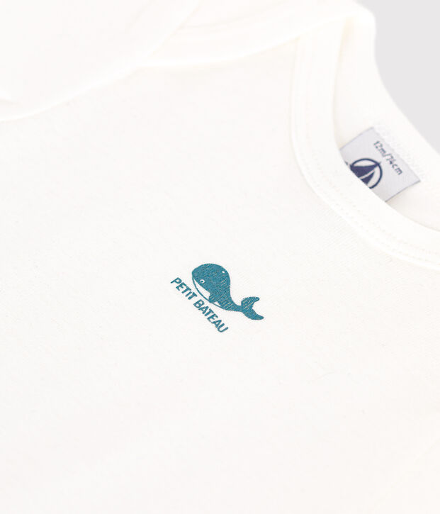 Body a maniche corte in cotone tinta unita neonato bianco