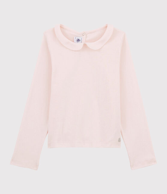 T-shirt bambina a maniche lunghe in cotone rosa FLEUR