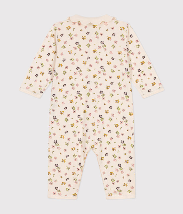 Pigiama senza piedini in cotone con stampa a fiori neonato ecru/multicolore