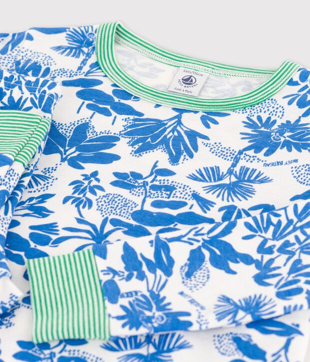 Pigiama stampa vegetale bambino in cotone bianco/blu
