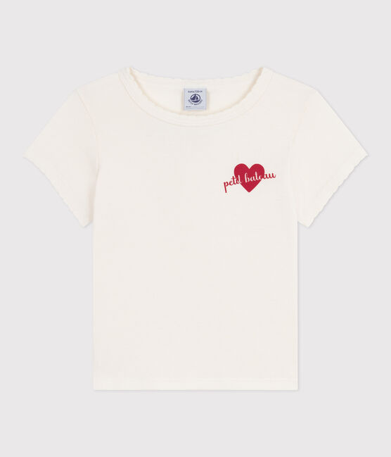 T-shirt a maniche corte con stampa bambina ecru MILK