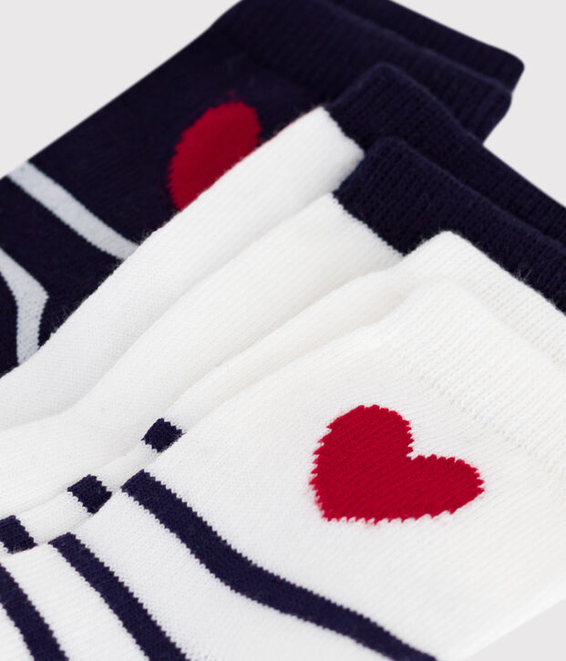 3 paia di calzini in cotone a righe e cuori neonato multicolore