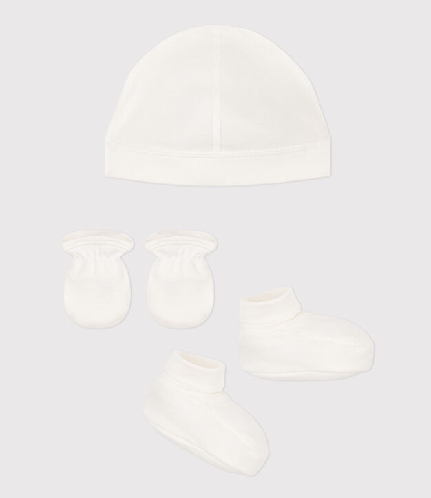 Set di cuffietta, babbucce e muffole in cotone tinta unita per neonato/a multicolore