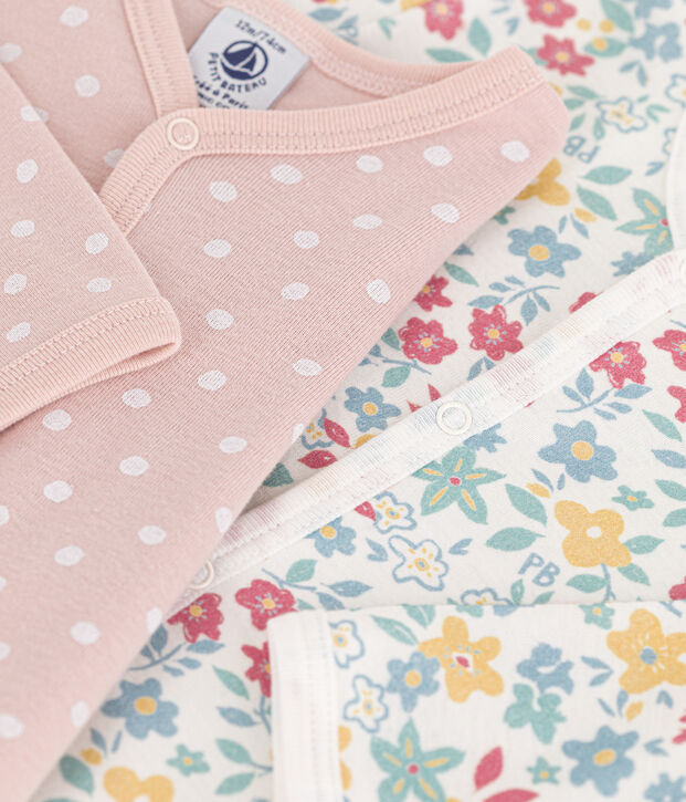 Confezione da 2 tutine pigiama a fiori e a pois in cotone multicolore