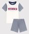 Pigiama corto millerighe blu bambino in cotone bianco MARSHMALLOW/blu MEDIEVAL