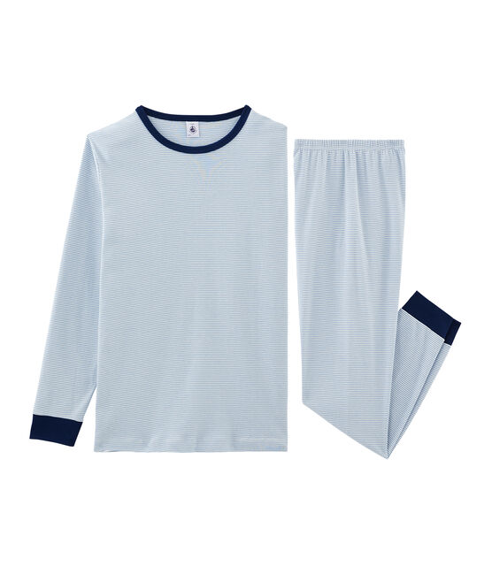 Pigiama ragazzo a costine blu ACIER/bianco MARSHMALLOW