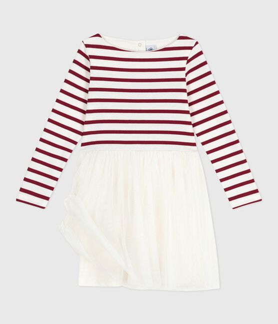 Abito a maniche lunghe in cotone e tulle bambina rosso MILK/ AMARANTE