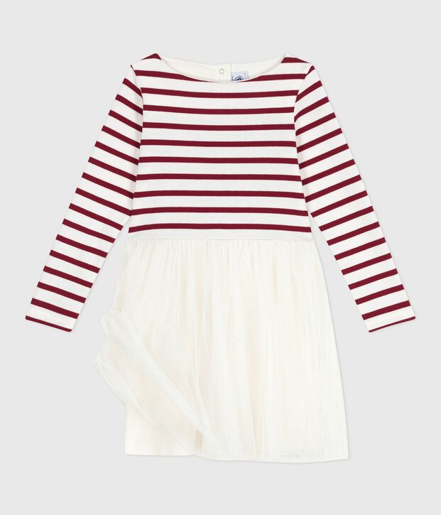 Abito a maniche lunghe in cotone e tulle bambina rosso/rosso