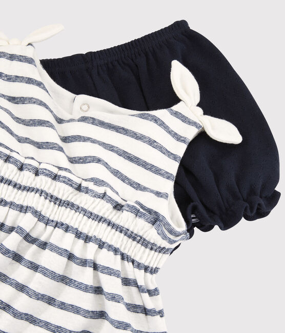 Insieme blusa + bloomer in cotone/lino bebè femmina bianco MARSHMALLOW/blu MEDIEVAL
