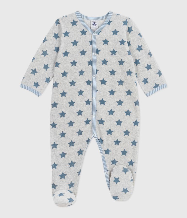 Pigiama in ciniglia con stelle stampate neonato grigio/blu