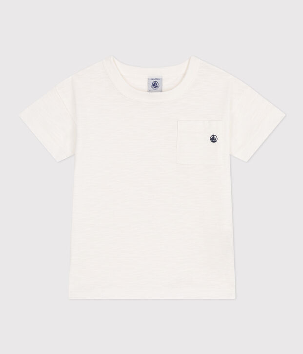 T-shirt bambino in jersey fiammato bianco