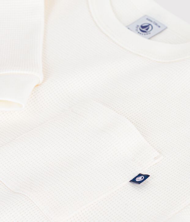 T-shirt a maniche lunghe in cotone tinta unita bambino bianco