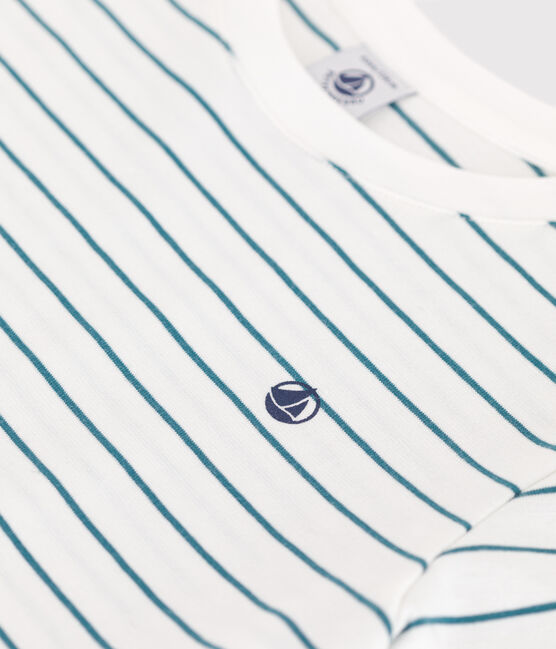 T-shirt a maniche corte in cotone a righe bambino verde MARSHMALLOW/ DRAGONFLY