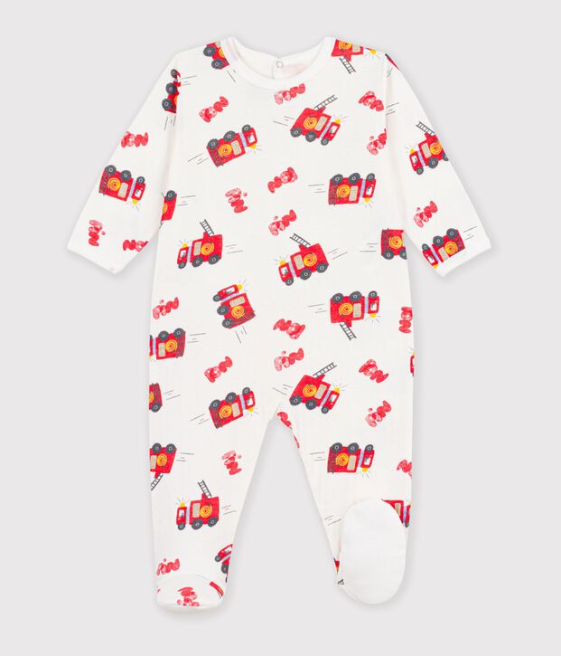 Pigiama in tubique con apertura sulla schiena e pompiere stampato neonato bianco/multicolore