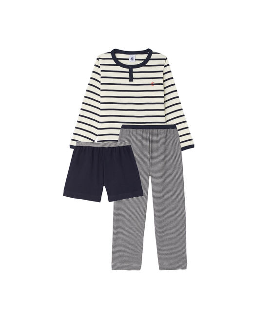 Pigiama per bambino 3 pezzi beige COQUILLE/blu SMOKING