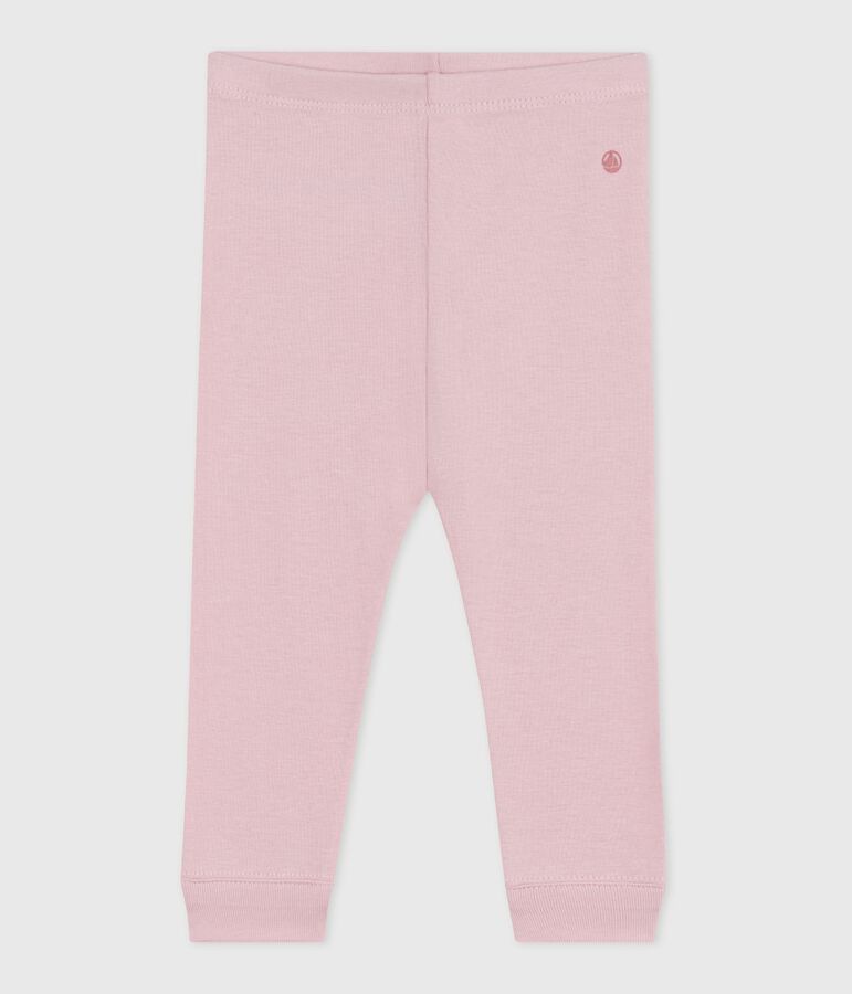 Leggings in cotone tinta unita neonato rosa