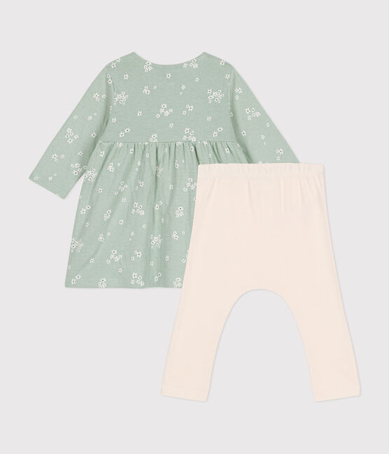 Abito e leggings in cotone neonato verde HERBIER/bianco MULTICO