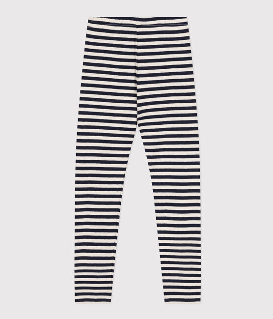 Leggings in tubique bambina blu SMOKING/bianco MARSHMALLOW