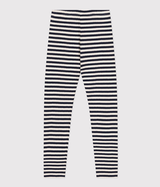 Leggings in tubique bambina blu/bianco