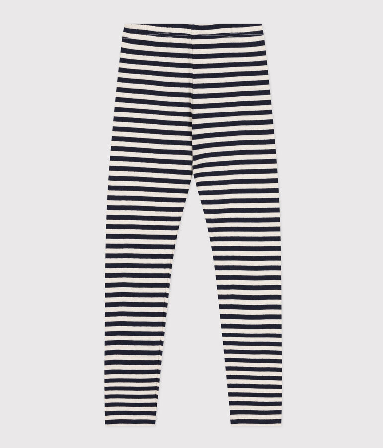 Leggings in tubique bambina blu/bianco