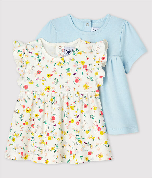 Confezione di 2 bluse, tinta unita e fantasia, beb&egrave; femmina multicolore