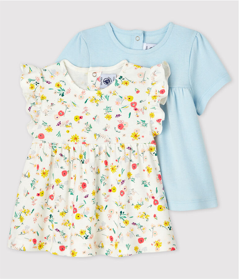 Confezione di 2 bluse, tinta unita e fantasia, beb&egrave; femmina multicolore