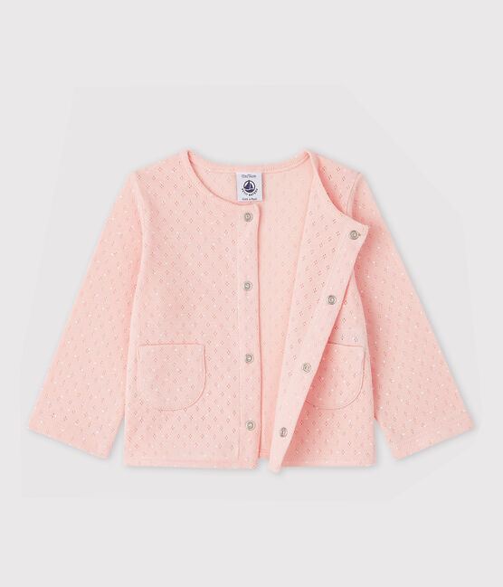 Cardigan a coste bebè femmina rosa MINOIS/bianco ECUME