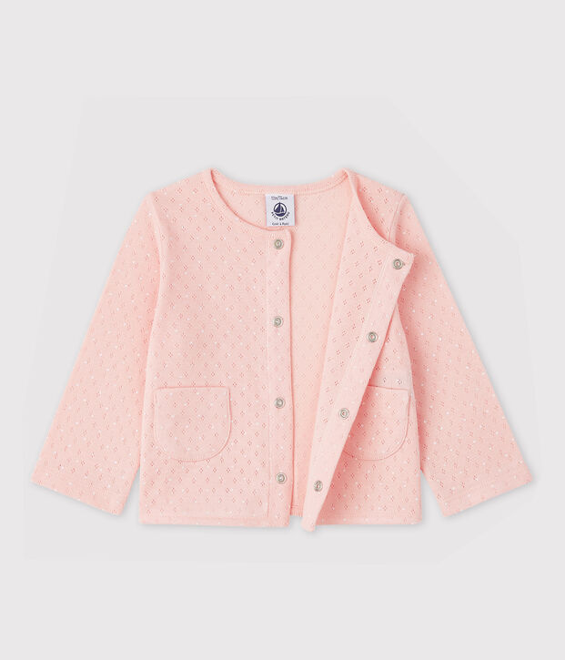 Cardigan a coste beb&egrave; femmina rosa/bianco