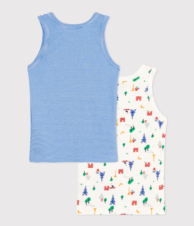 Confezione da 2 canottiere bambino in cotone Parigi multicolore