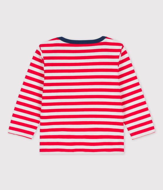 T-shirt bebè a maniche lunghe in jersey a righe rosso PEPS/bianco MARSHMALLOW