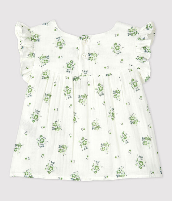 Blusa manica corta bebè in garza di cotone biologico a fiori bianco MARSHMALLOW/bianco MULTICO