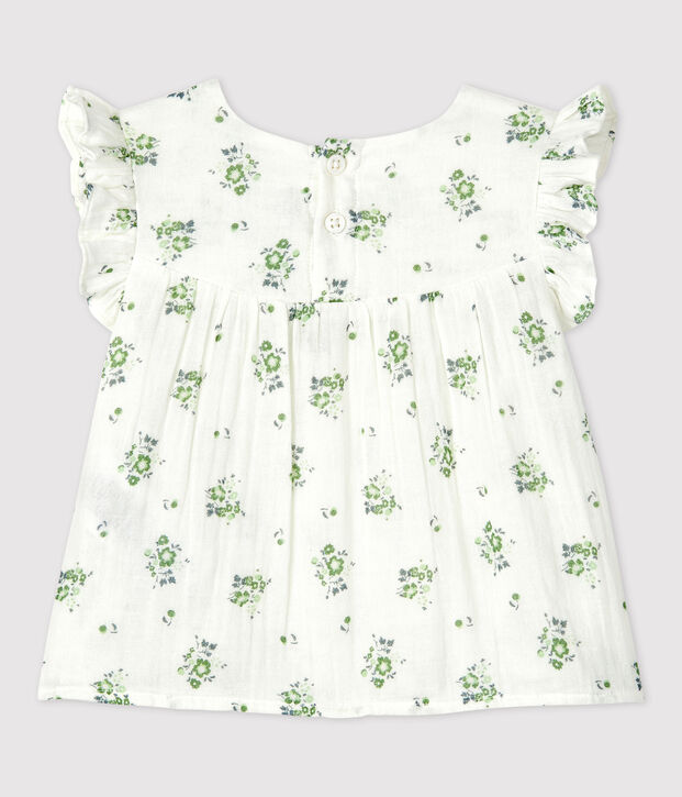 Blusa manica corta beb&egrave; in garza di cotone biologico a fiori bianco/multicolore