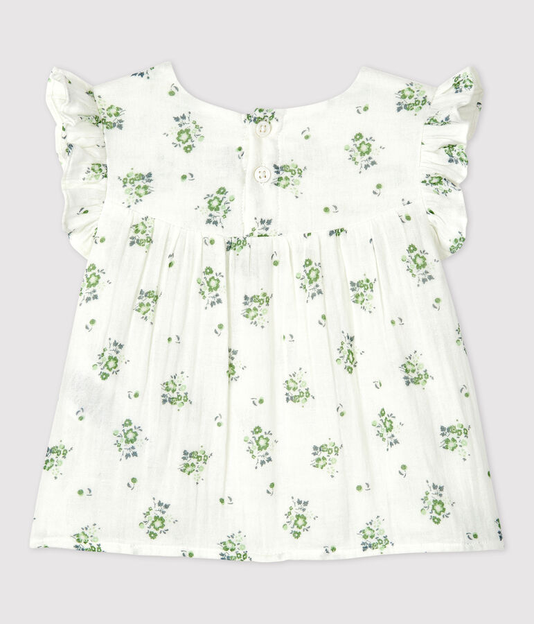 Blusa manica corta beb&egrave; in garza di cotone biologico a fiori bianco MARSHMALLOW/bianco MULTICO