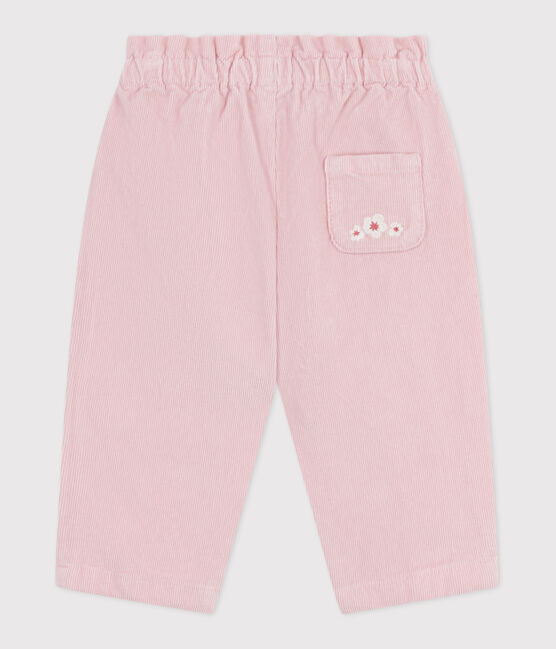 Pantaloni neonato in velluto tinta unita, tasca posteriore ricamata rosa JOLI