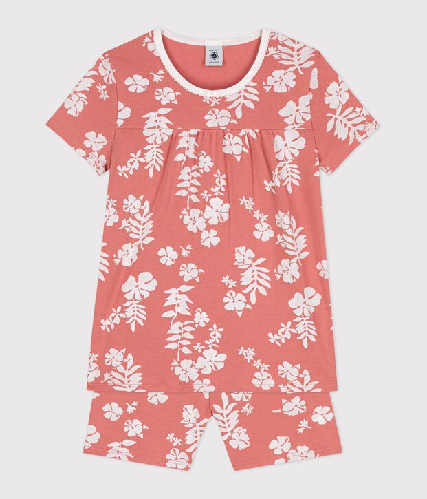 Pigiama corto fantasia hawaiana bambina in cotone rosa/multicolore