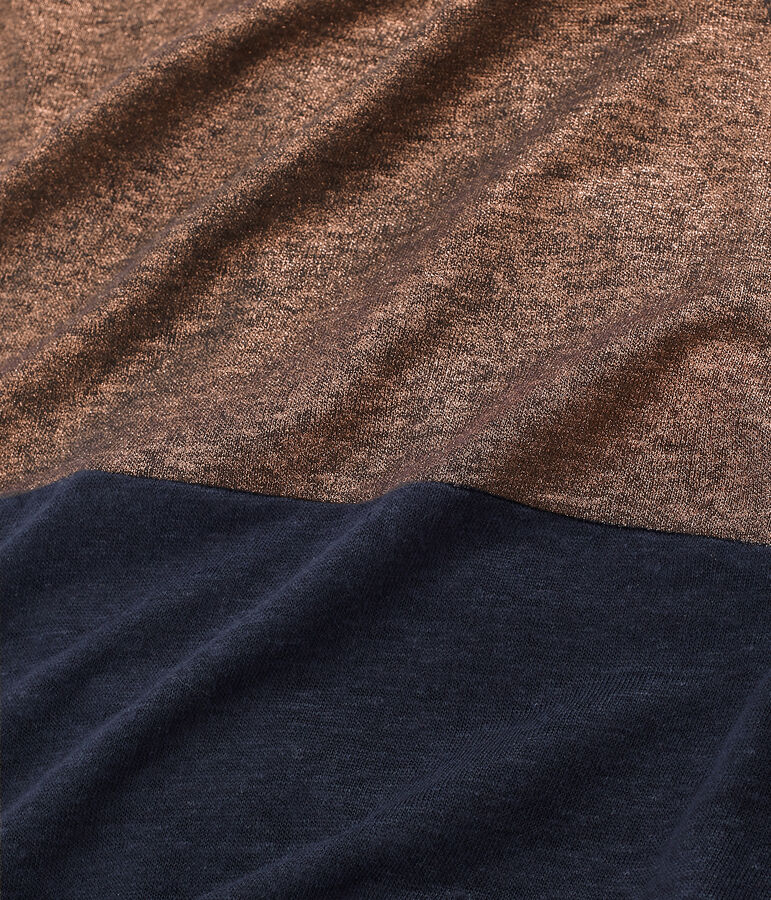 Abito maniche corte donna in lino cangiante blu/rosa