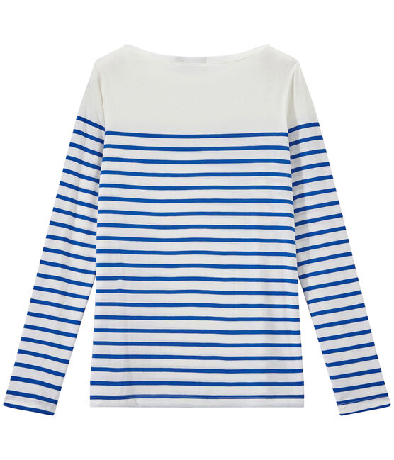 T-shirt donna a maniche lunghe a righe bianco MARSHMALLOW/blu PERSE