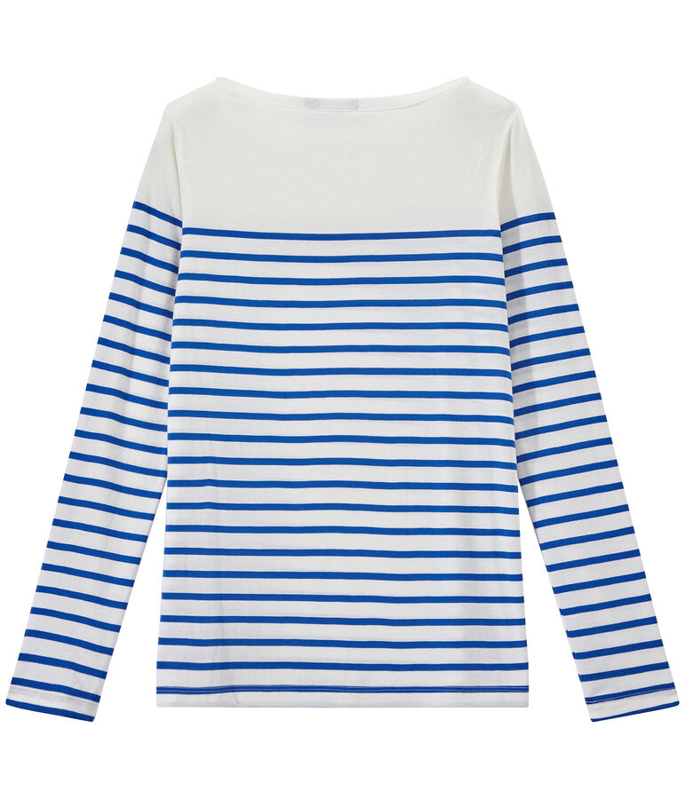 T-shirt donna a maniche lunghe a righe bianco MARSHMALLOW/blu PERSE