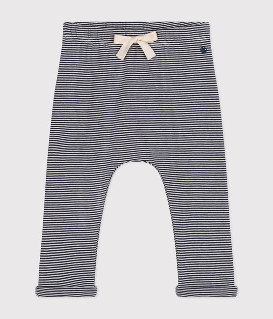 Pantaloni bebè in cotone biologico blu SMOKING/bianco MARSHMALLOW