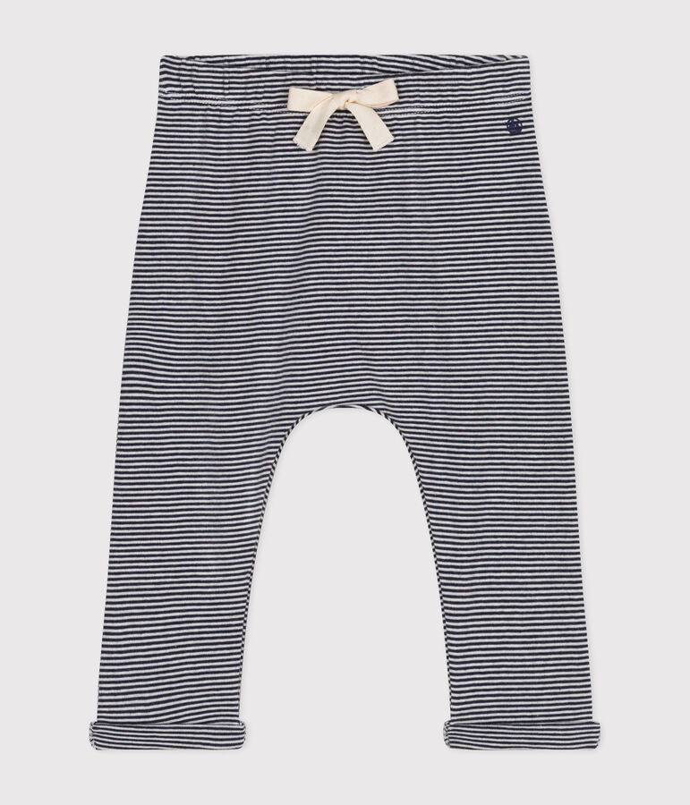 Pantaloni beb&egrave; in cotone biologico blu/bianco