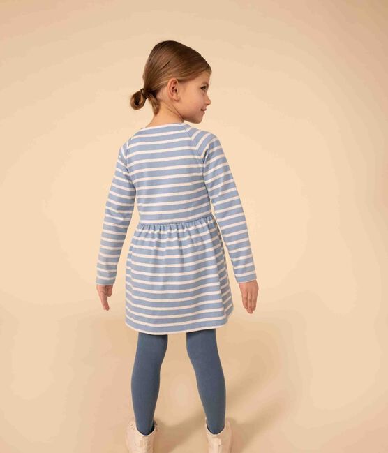 Abito a maniche lunghe in cotone spesso a righe bambina AZUL/ MONTELIMAR