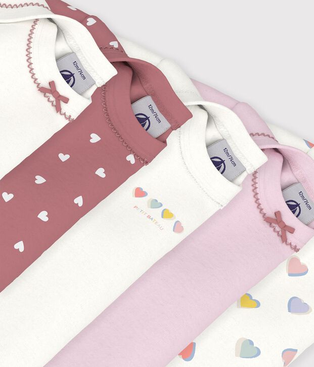 Set di body a maniche lunghe in cotone con stampa a cuori neonato multicolore
